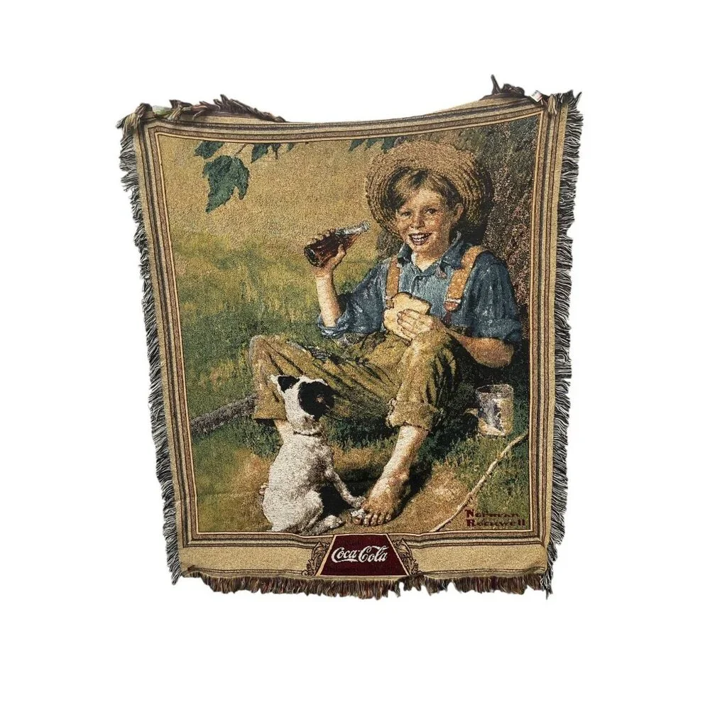 Coca-Cola‎ Woven Throw Blanket 48x54 Norman Rockwell Art